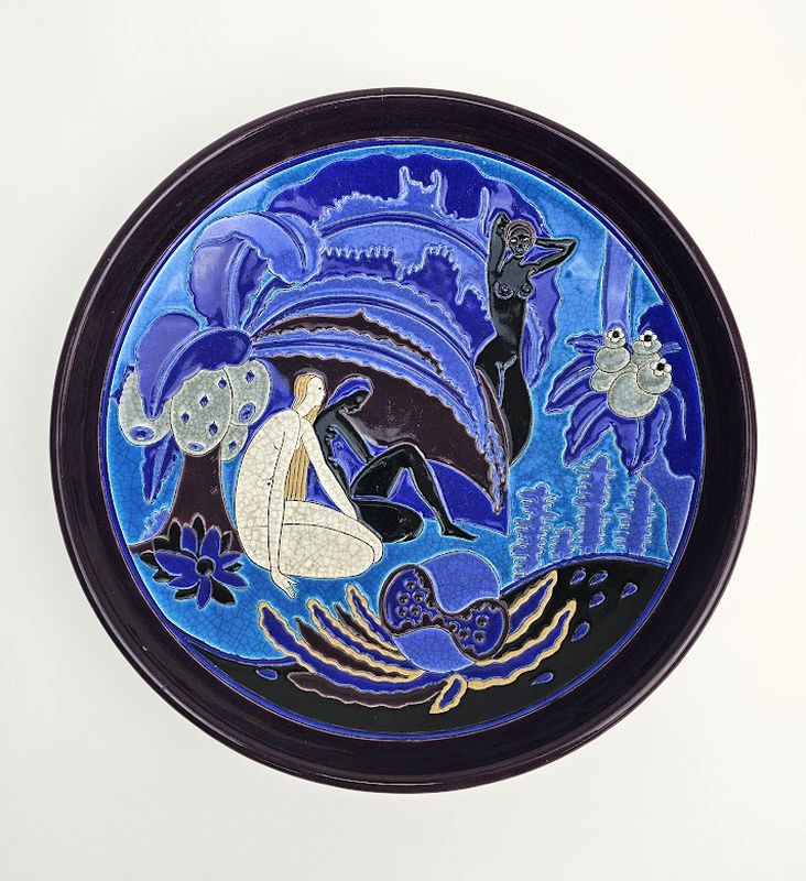 Longwy Coupe Art Deco "les Baigneuses"