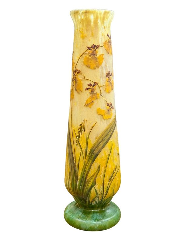 Daum Nancy Grand Vase "Orchidées et Epis de Blé"