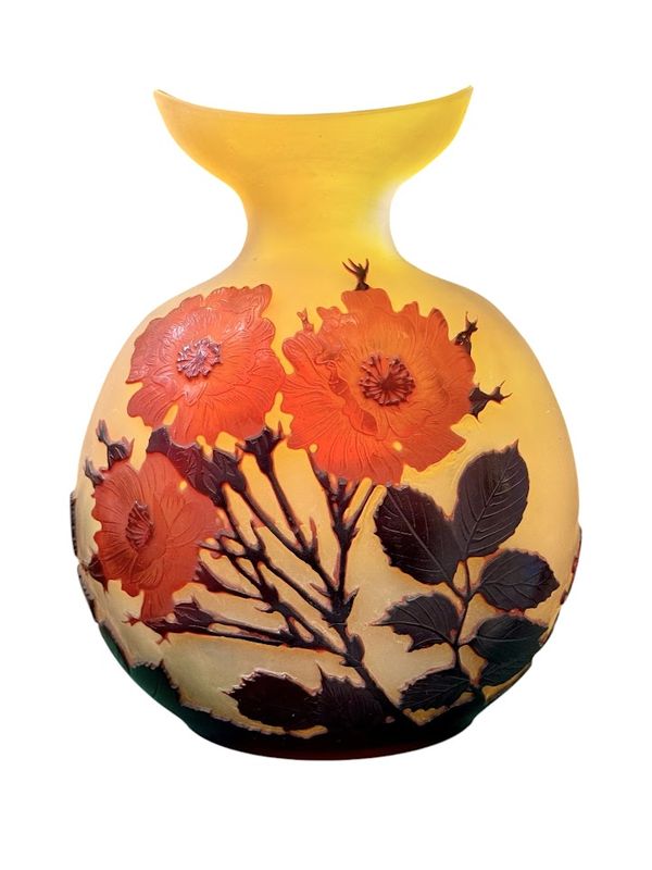 Emile Gallé Vase Gourde "Roses Trémières"