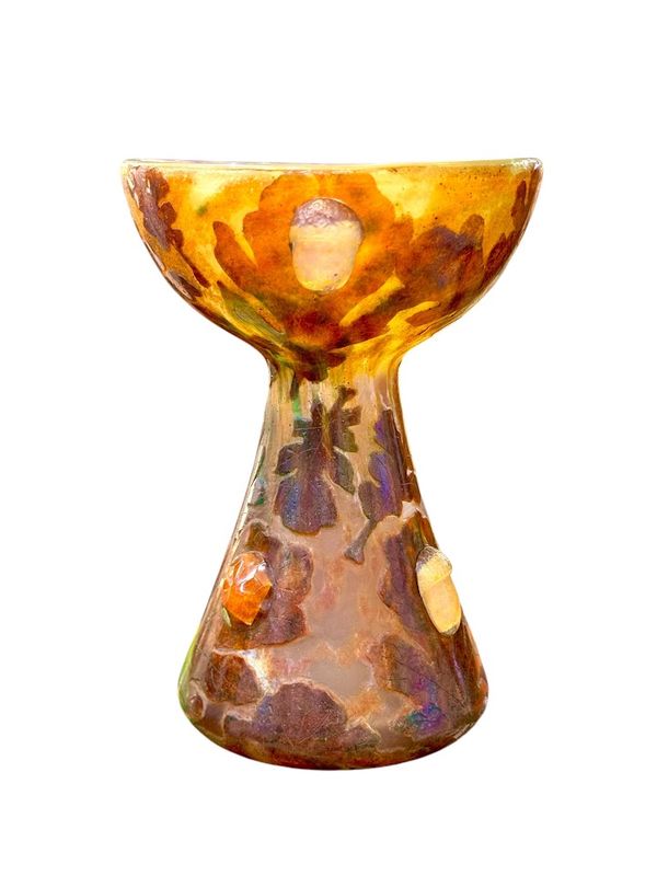 Daum Rare Vase Calice  "Feuilles de Chêne et Cabochons "