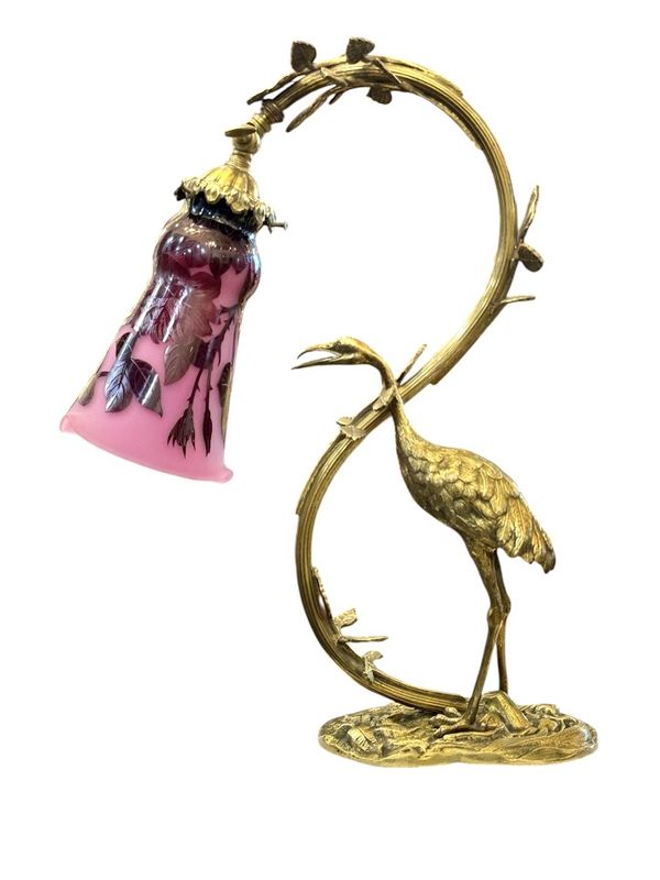 André Delatte Lampe à Poser "Echassier et Roses"