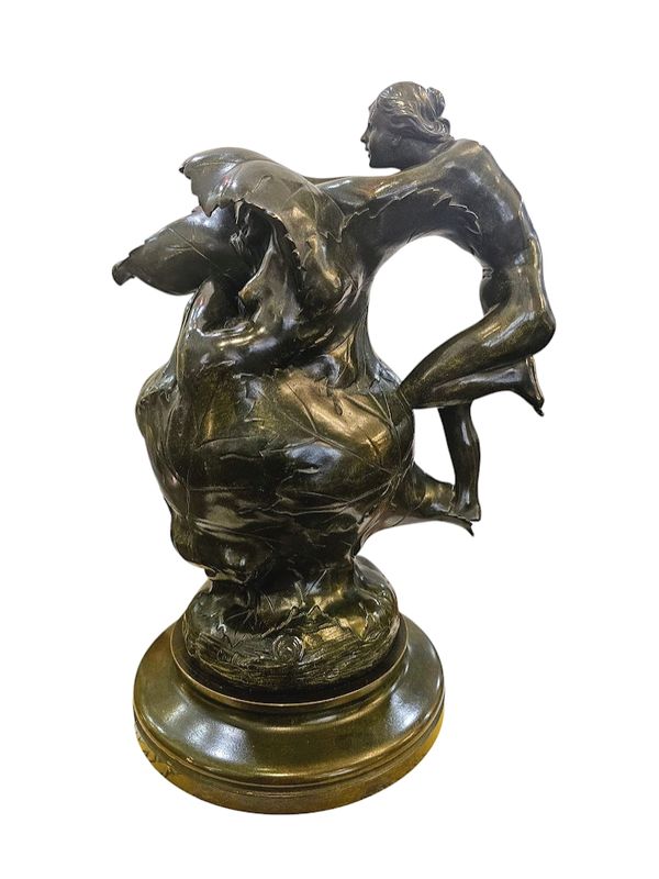 Jean Coulon Sculpture Bronze "Feuilles de Vignes et Nymphes"