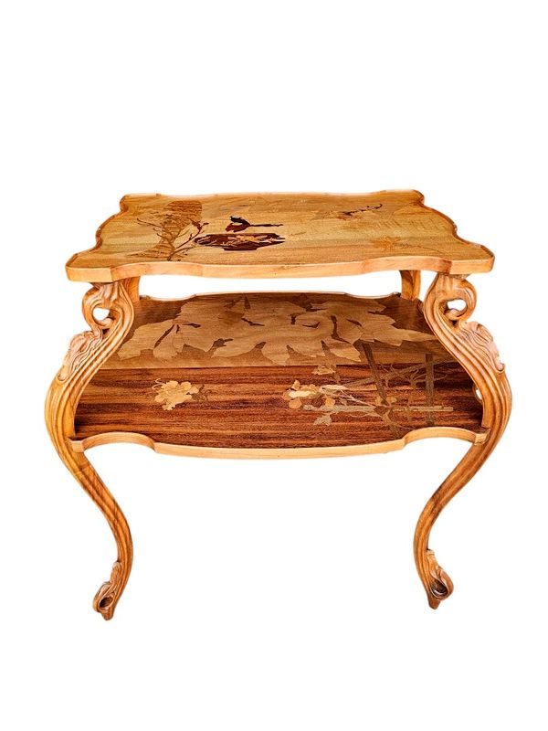 Emile Gallé Importante Table à Thé "Papillon et Vases Gallé"