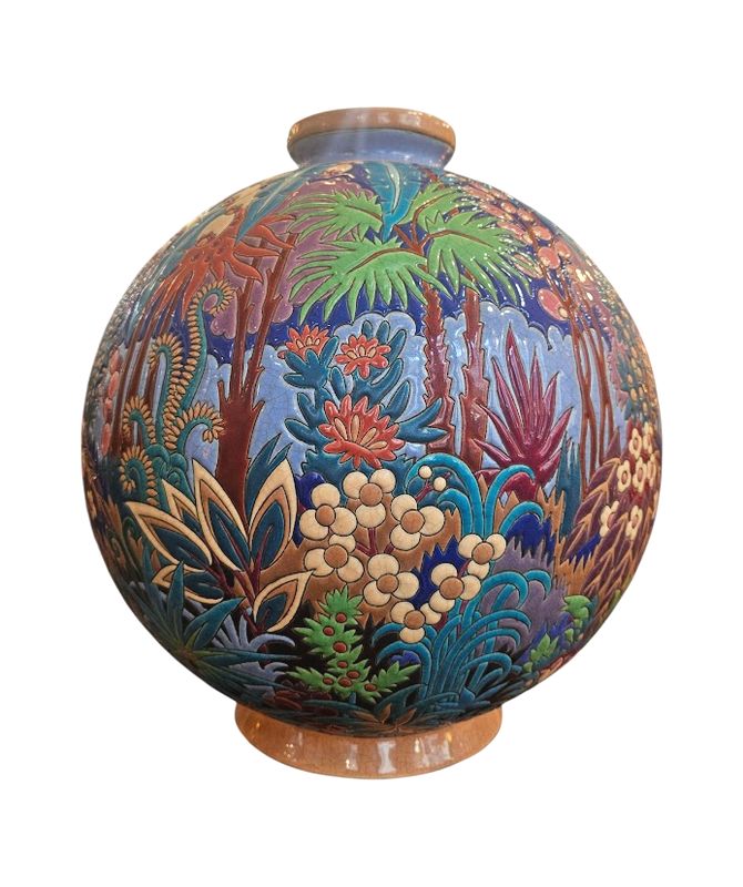 Longwy Vase Boule "Coloniale"