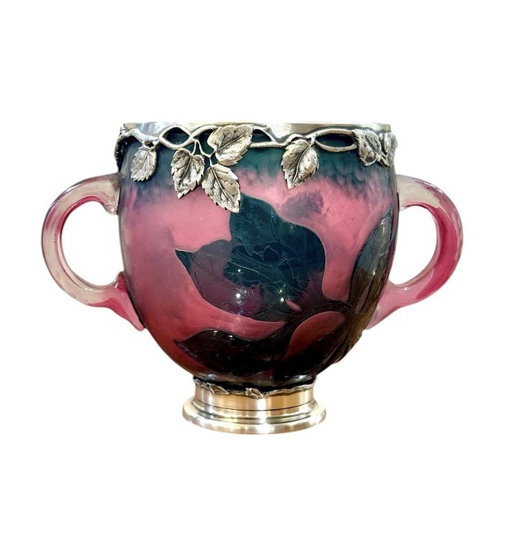 Daum Nancy Coupe Ansée à Monture Argent "Roses de Noel"